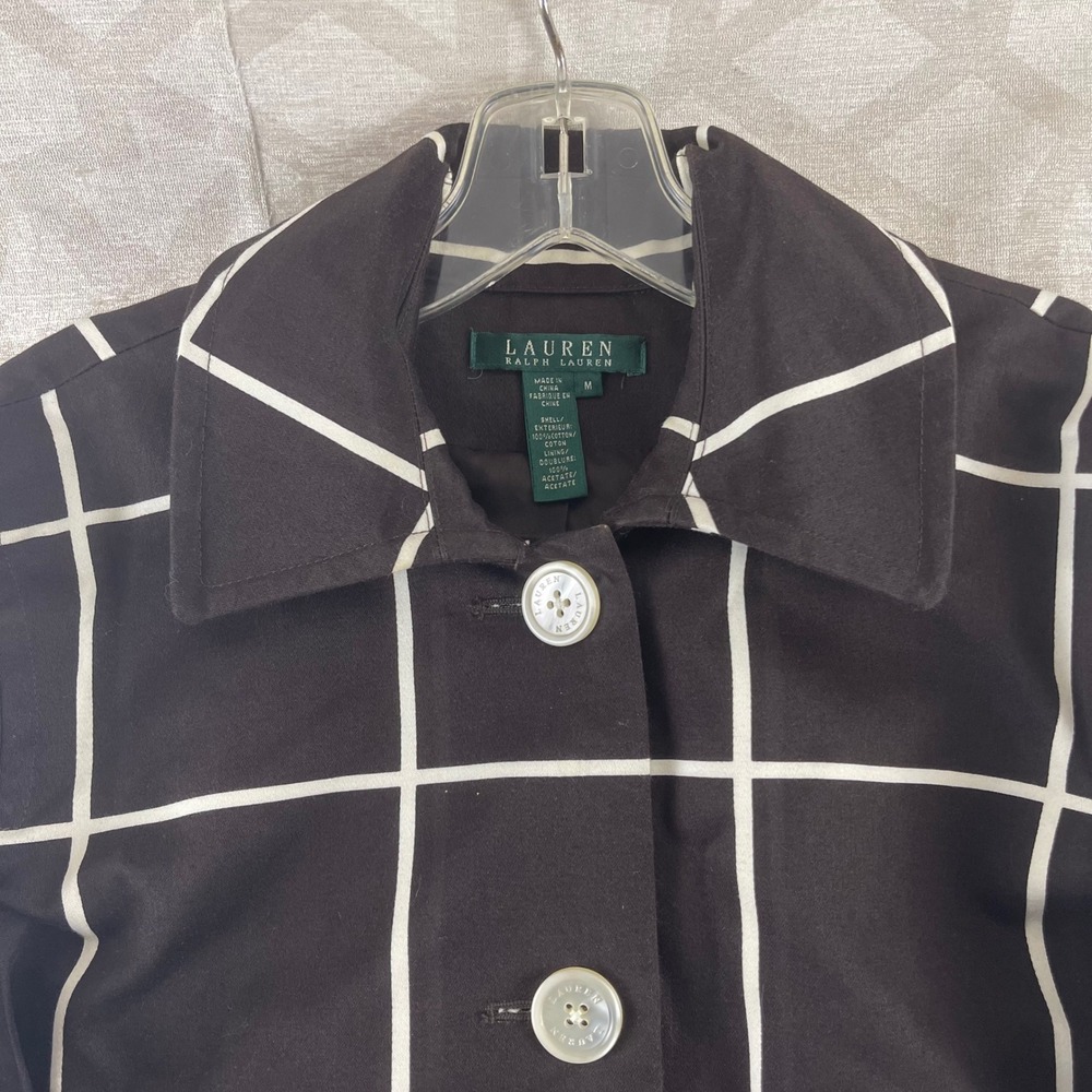 Lauren Ralph Lauren Womens Black White Windowpane Grid Button Barn Jacket Medium - Picture 6 of 10